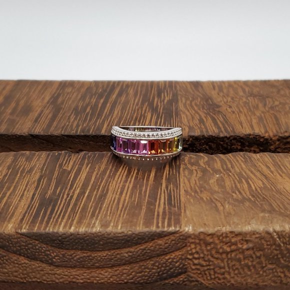 Size 9 925 Sterling Silver Beautiful Colorful Sapphire Gemstones Ring - Picture 3 of 10